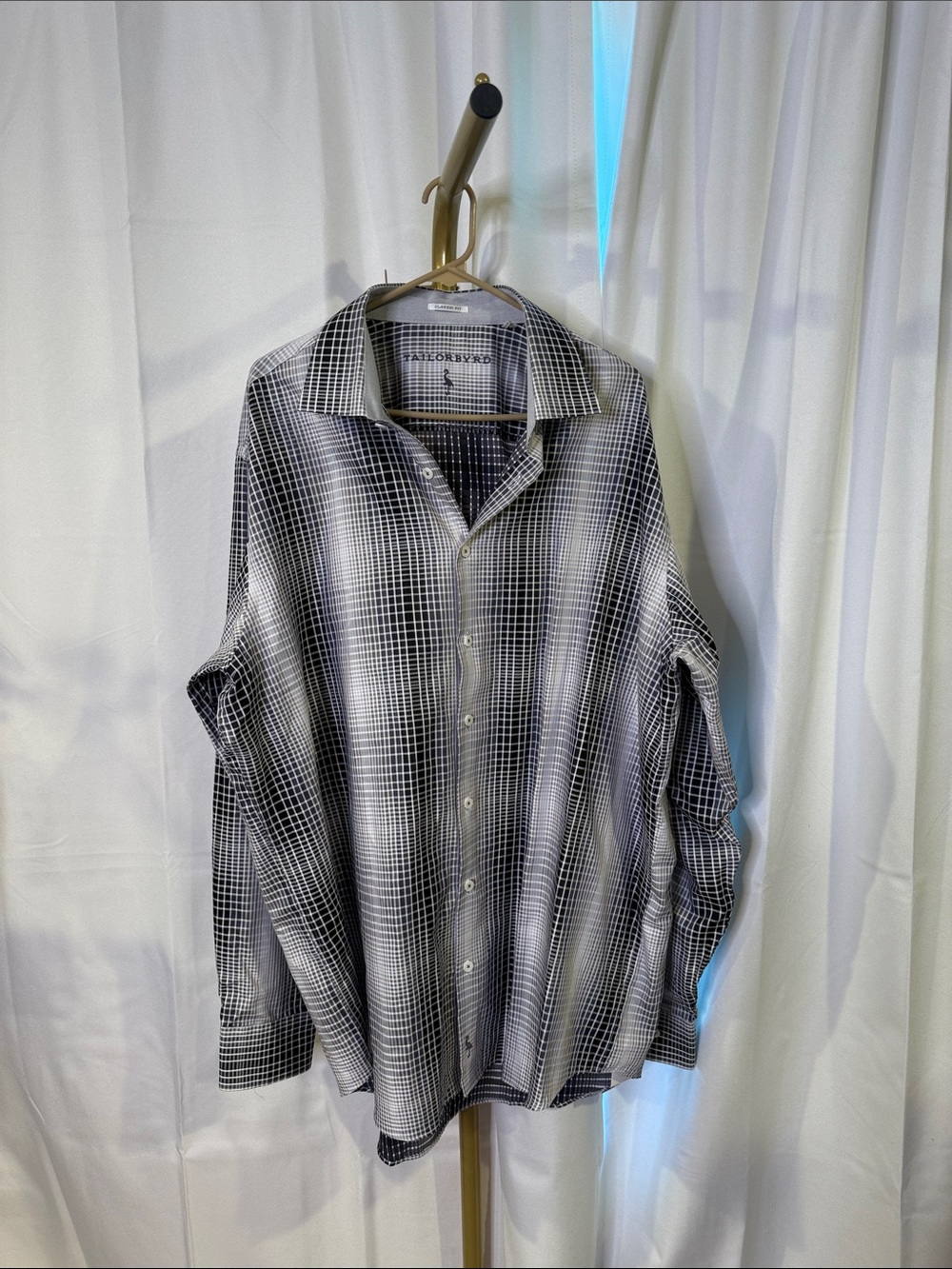 Tailorbyrd Black and White Grid-Check Button Down Shirt NWOT Cotton